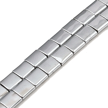 Electroplated Non-magnetic Synthetic Hematite Beads Strands, Square, 2-Hole, Silver Plated, 5x5x2mm, Hole: 0.8mm, about 74pcs/strand, 15.75 inch(40cm)