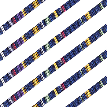 Ethnic Style Polyester Cord, Boho Braided String, Flat, Midnight Blue, 5x1mm, about 10 yards/roll