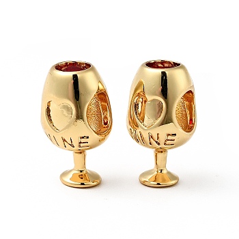 Rack Plating Brass European Beads, Cadmium Free & Lead Free, Large Hole Beads, Goblet with Word Wine, Real 18K Gold Plated, 14x7.5mm, Hole: 4.5mm