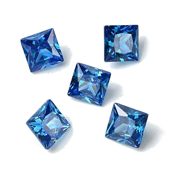 Cubic Zirconia Cabochons, Point Back, Square, Steel Blue, 8x8x4mm