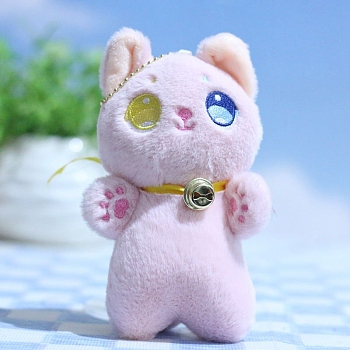 Cute Cloth Plush Bell Kitten Pendant Decorations, for Keychain, Purse, Backpack Ornament, Pink, 130mm