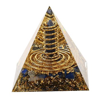 Orgonite Pyramid Resin Energy Generators, Reiki Natural Lapis Lazuli Chips & Steel Wire & Gold Foil Inside, for Home Office Desk Decoration, 59x59x59mm