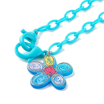 Transparent Acrylic Flower Pendants Necklaces, with Acrylic Cable Chains, Light Sky Blue, 21.25 inch(54cm)