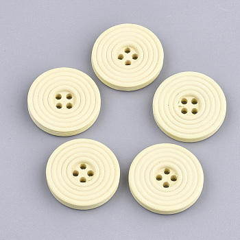 Painted Wooden Buttons, 4-Hole, Flat Round, Light Yellow, 24.5x4mm, Hole: 2mm