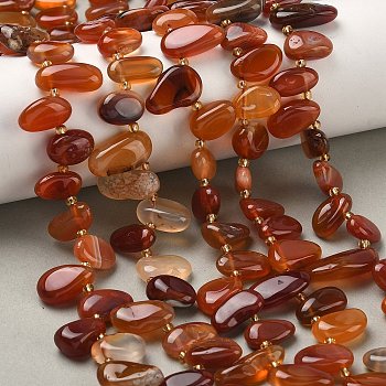 Natural Red Agate Beads Strands, Dyed & Heated, Teardrop, Top Drilled, with Seed Beads, 10~28x8~12x4~8mm, Hole: 0.9mm, about 42~44pcs/strand, 15.16''~15.55''(38.5~39.5cm)