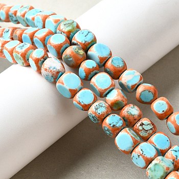 Dyed Natural Magnesite Beads Strands, Cube, Orange, 7.5~8x7.5~8x7.5~8mm, Hole: 1.2mm, about 55pcs/strand, 16.02 inch(40.7cm)