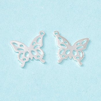 Brass Pendants, Cadmium Free & Lead Free, Butterfly Charm, 925 Sterling Silver Plated, 19x17x0.8mm, Hole: 1.2mm