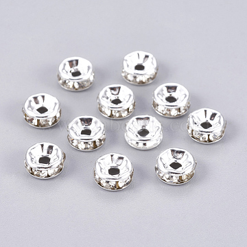 6mm OR 8mm Brass & Crystal Spacers Grade AA Clear Crystal Rhinestone Spacers 50 OR 100 Silver Plated Rondelle Rhinestones