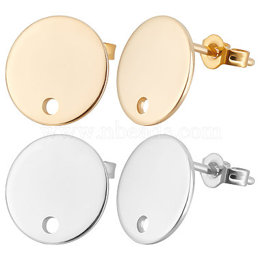 Golden & Stainless Steel Color Flat Round 201 Stainless Steel Stud Earring Findings