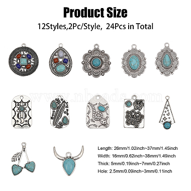 24Pcs 12 Style Synthetic Turquoise Pendants(FIND-CA0008-21)-2