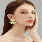 1 Pair Alloy Stud Earrings, Ginkgo Leaf, Golden, 46.5x46mm(EJEW-LP0007-105G)
