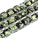 Handmade Foil Glass Beads Strands, Cube, Black, 6~7x6~7x6~7mm, Hole: 0.9~1.4mm, about 50pcs/strand, 12.80~13.19 inch(32.5~33.5cm)(FOIL-Q002-04A)
