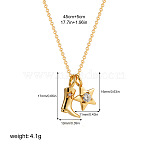 304 Stainless Steel Micro Pave Clear Cubic Zirconia Cowboy Boot and Star Pendant Necklaces, Golden, 17.72 inch(45cm), pendant: 17x10mm & 11x16mm(FS-WGF88B1-04)