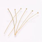 304 Stainless Steel Ball Head Pins, Real 18K Gold Plated, 30x0.8mm(STAS-I312-D02-G02)