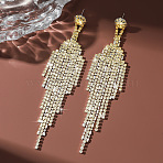Brass Rhinestone Tassel Stud Earrings, Platinum, Light Topaz, 113.1x24.6mm(FS-WGD4A64-01)