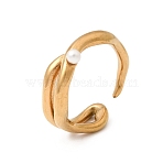 304 Stainless Steel Cuff Open Rings, with Imitation Pearl, Golden, 7mm, Inner Diameter: 17mm, Bead: 2.8mm(RJEW-B165-01G)