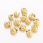 Brass Crimp Beads Covers, Round, Golden, About 5mm In Diameter, 4mm Thick, Hole: 2mm(EC266-2G)