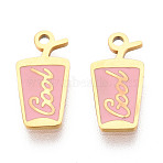 304 Stainless Steel Enamel Charms, Ion Plating(IP), Drink with Word Cool Charm, Real 14K Gold Plated, Pink, 12x6x0.9mm, Hole: 1mm(STAS-T065-66G-02)