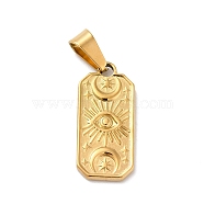 Vacuum Plating 304 Stainless Steel Pendants, with 201 Stainless Steel Snap On Bails, Rectangle with Moon & Star & Eye, Golden, 22.5x10x2mm, Hole: 6.7x3mm(STAS-F277-25G)