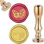DIY Scrapbook, Brass Wax Seal Stamp and Handle Sets, Butterfly Pattern, Golden, 87x20mm, Stamp: 2.55cm(AJEW-WH0105-09R)