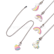 5Pcs Resin Ceiling Fan Pull Chain Extenders, with Iron Ball Chains, Rainbow & Unicorn & Star & Heart, Mixed Color, 332~342mm, Pendant: 17~31.5x18.5~26.5x3.5~5mm(FIND-JF00128-S)