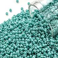 TOHO Round Seed Beads, Japanese Seed Beads, (413) Opaque AB Turquoise, 11/0, 2.2mm, Hole: 0.8mm, about 50000pcs/pound(SEED-TR11-0413)