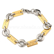 Two Tone 304 Stainless Steel Ring & Rectangle Link Chain Bracelet, Golden & Stainless Steel Color, 8-5/8 inch(22cm), Wide: 12mm(BJEW-B078-17GP)
