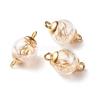 Handmade Blown Glass Beads Links Connectors, with Plastic Bead Cap and Copper Wire inside, Round, Light Gold, 27.5x16mm, Hole: 2.5mm(PALLOY-JF01239)
