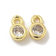 Brass Micro Pave Cubic Zirconia Charms, Long-Lasting Plated, Lead Free & Cadmium Free, Flat Round, Real 14K Gold Plated, 6x4x2mm, Hole: 1.2mm(KK-L075-017LG-01)