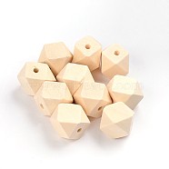 Unfinished Wood Beads, Natural Wooden Beads, Faceted Nugget, 20x20mm, Hole: 3.5mm(W02UZ0A1)