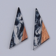 Resin & Walnut Wood Pendants, Two Tone, Triangle, Black, 66x20.5x2~3mm, Hole: 1.5mm(X-RESI-R428-04)