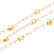 3.28 Feet Handmade CCB Plastic Imitation Pearl, with Brass Findings, Soldered, Long-Lasting Plated, Round & Crown, Golden, Round Beads: 3mm, Crown Beads: 5.5x5.5x3mm(X-CHC-I038-19G)