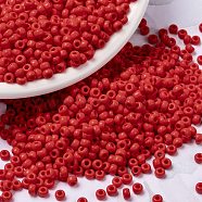MIYUKI Round Rocailles Beads, Japanese Seed Beads, (RR407) Opaque Vermillion Red, 8/0, 3mm, Hole: 1mm about 422~455pcs/bottle, 10g/bottle(SEED-JP0009-RR0407)