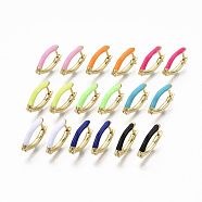 Brass Enamel Huggie Hoop Earrings, Real 18K Gold Plated, Nickel Free, Mixed Color, 19x14x3.5mm, Pin: 0.9mm(EJEW-R144-011-NF)
