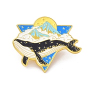 Whale with Mountains Enamel Pin, Ocean Animal Alloy Enamel Brooch for Backpacks Clothes, Golden, Black, 25x30x9mm(JEWB-C008-41G)