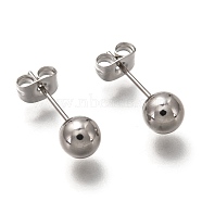 304 Stainless Steel Ball Stud Earrings, with 316 Stainless Steel Pin & Earring Backs, Round, Stainless Steel Color, 17.5x6mm, Pin: 0.7mm(EJEW-L254-01B-P)