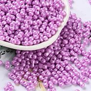 Glass Seed Beads, Opaque Colours Luster, Peanut, Orchid, 5~6x2.5~3x3~3.5mm, Hole: 1~1.2mm, about 5000pcs/pound(SEED-L011-04A-05)