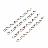 304 Stainless Steel Chain Extender, Dapped Curb Chain, Rainbow Color, 45~52mm, Link: 4.5x2.5x0.5mm(STAS-I147-01M)