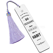 Fingerinspire 2Pcs 2 Style Stainless Steel Bookmarks, Rectangle, with Nylon Tassel Big Pendant Decorations, Stainless Steel Color, 80~125x10.5~26mm, 1pc/style(AJEW-FG0001-58D)