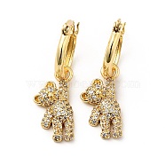 Cubic Zirconia Bear Dangle Hoop Earrings, Real 18K Gold Plated Brass Jewelry for Women, Clear, 34mm, Pin: 0.8x1mm(EJEW-F288-10B-G)