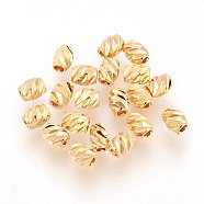 Brass Spacer Beads, Nickel Free, Real 18K Gold Plated, Fancy Cut, Barrel, 4x3mm, Hole: 1mm(X-KK-Q735-56G)