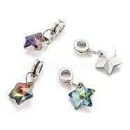 Tibetan Style Alloy Large Hole European Dangle Charms, with Electroplated Glass Star Charms, Antique Silver, 26mm, Hole: 5mm(PALLOY-JF00040)