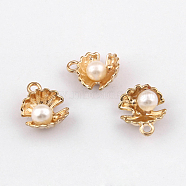 Alloy Charms, with Imitation Pearl, Shell Shape, Golden, 12x15mm(X-PALLOY-N0118-267)
