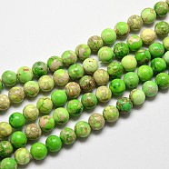 Natural Imperial Jasper Beads Strands, Round, Dyed, Lime, 6mm, Hole: 1mm, about 62pcs/strand, 15 inch(G-I122-6mm-01)