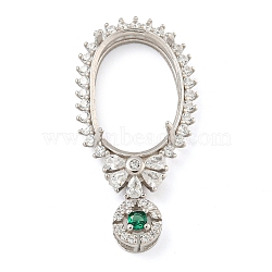 925 Sterling Silver Pendant Cabochon Settings, Prong Settings, with Cubic Zirconia, Rhinestone Claw Settings, Prong Settings, Oval, Real Platinum Plated, 32x16x7mm, Tray: 16x11mm(STER-B005-23P)