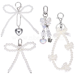 4Pcs 4 Styles Bowknot Plastic Pendant Decoration, for Bag Ornaments, Beige, 108~195mm, 1pc/style(HJEW-SZ0001-39)