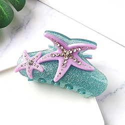 Starfish Glitter Acrylic Claw Hair Clips, with Rhinestone, Hair Accessories for Women Girl, Medium Aquamarine, 87x50mm(PW-WGECF37-01)