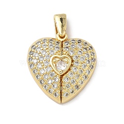 Brass Micro Pave Cubic Zirconia Openable Pendants, Heart Charms, Cadmium Free & Lead Free, Long-Lasting Plated, Rack Plating, Real 18K Gold Plated, 24x18.5x5.5mm, Hole: 4.5x1.5mm(KK-Z143-04G-01)