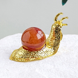 Natural Carnelian Display Decoration, Snail Golden Tone Metal Holder for Home Feng Shui Ornament, 45x30mm(PW-WG92163-03)
