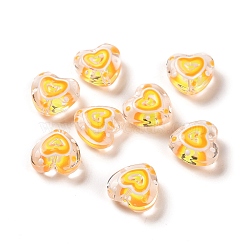 Handmade Lampwork Beads Strands, Hand Drawn Beads, with Enamel, Heart, Gold, 12x12~12.5x6~6.5mm, Hole: 0.7~1mm, about 30pcs/strand, 13.39 inch(34cm)(LAMP-E033-04J)